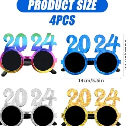 2024 Gott Nytt År Glasögon, 4 st Nyårsfest Glasögon Glasögon för Foto Rekvisita Fancy Nyårsfest Glasögon Ram för Barn Vuxna Nyårsfest Dekoration> Tillbehör