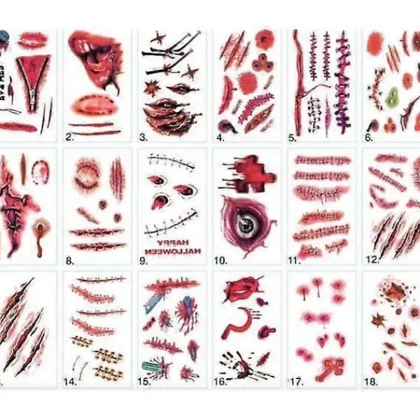 20 Halloween - Sår tatuering / Tatueringsdekaler> Smink