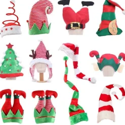 2022 Julhatt Plysch Tomte Santa Hatt Söta Ränder Tecknad Kreativ Kalkonhattar Nyår Jul Party Ornament Dekoration Rekvisita> Huvudbonader