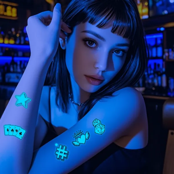12 Kreativa Blå Självlysande Tatueringar för Barer, Danser och Musikfestivaler> Smink
