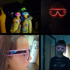 1 Ljus Upp Glasögon, Blå 4 Lägen LED Glasögon EL Tråd Neon Ljus><noscript><img width=