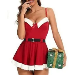 2024 Ny Dam Juldräkt Vuxen Sexig Kostym Fru Jultomten Cosplay Fest Jul Mini Klänningar (M Röd)[CO]> Dräkter