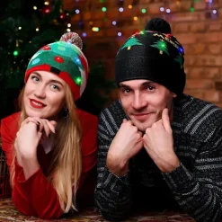 2024 NY LED Julhatt Kreativ Blinkande LED-ljus Stickad Hatt Snögubbe Vinter Varm Färg Stickad Mössa Julklapp><noscript><img width=