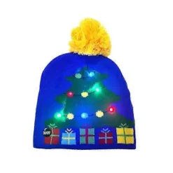 2024 NY LED Julhatt Kreativ Blinkande LED-Ljus Stickad Hatt Snögubbe Vinter Varm Färg Stickad Mössa Julklapp> Huvudbonader