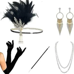 2025 Ny Modell 1920-tals Tillbehör Set Flapper Pannband, örhängen, pärlhalsband, handskar__stil 1> Tillbehör