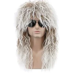 70- och 80-tals Herr Mull-Peruk Halloween Cosplay Lockig Peruk Värmebeständig Syntetisk Peruk Heavy Metal Rock Cosplay Peruk (Beige)> Peruker