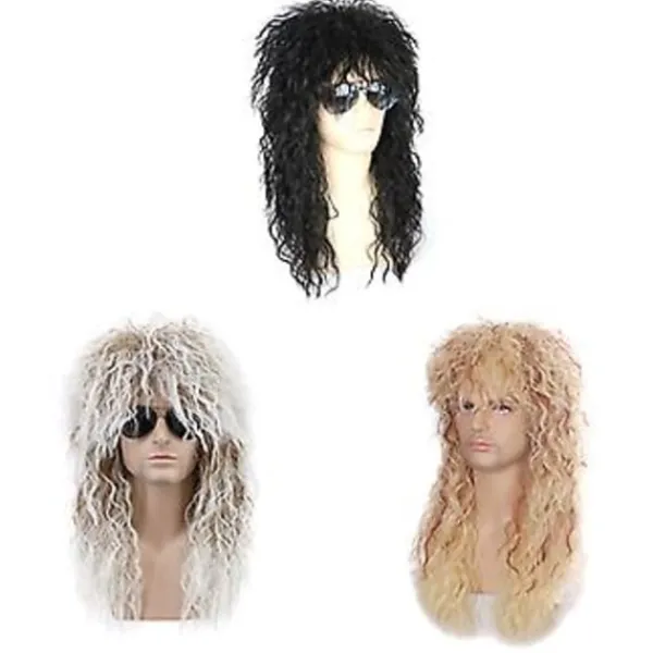 70- och 80-tals Herr Mull-Peruk Halloween Cosplay Lockig Peruk Värmebeständig Syntetisk Peruk Heavy Metal Rock Cosplay Peruk (Beige)> Peruker