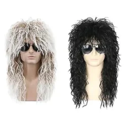 70- och 80-tals Herr Mull-Peruk Halloween Cosplay Lockig Peruk Värmebeständig Syntetisk Peruk Heavy Metal Rock Cosplay Peruk (Beige)><noscript><img width=
