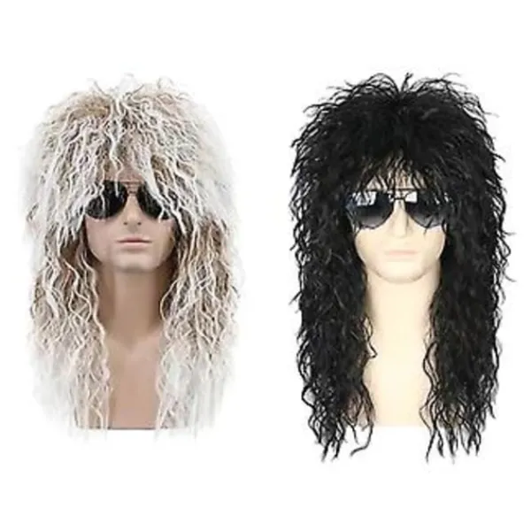 70- och 80-tals Herr Mull-Peruk Halloween Cosplay Lockig Peruk Värmebeständig Syntetisk Peruk Heavy Metal Rock Cosplay Peruk (Beige)> Peruker