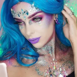 6 Pack Noctilucent Face Gems Tattoo Sticker For Halloween,cosplay Party> Smink