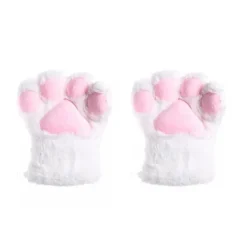 2 par dammiga söta kattpåtassarvantar vintervarma fluffiga plysch tecknade cosplay vantar - vita> Tillbehör