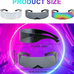 3 par futuristiska solglasögon roliga speglade festglasögon smala rymdaliensglasögon för Halloween (grå, silver, färgglada)> Tillbehör
