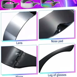 3 par futuristiska solglasögon roliga speglade festglasögon smala rymdaliensglasögon för Halloween (grå, silver, färgglada)><noscript><img width=