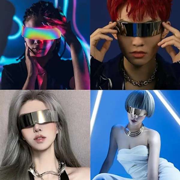 3 par futuristiska solglasögon roliga speglade festglasögon smala rymdaliensglasögon för Halloween (grå, silver, färgglada)> Tillbehör