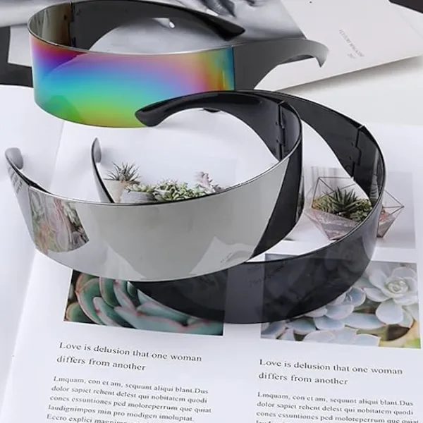 3 par futuristiska solglasögon roliga speglade festglasögon smala rymdaliensglasögon för Halloween (grå, silver, färgglada)> Tillbehör