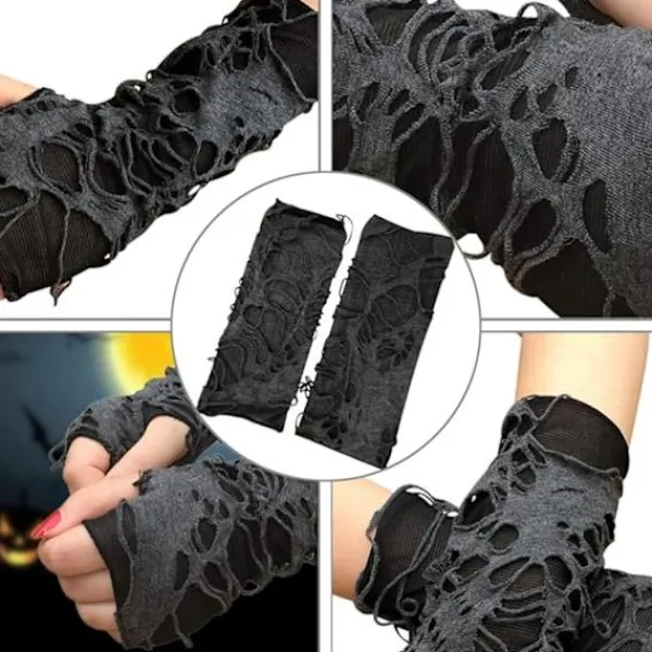 1 Par Halloween Fingerlösa Handskar Spindelnät Spets Handskar Svarta Punk Handskar för Halloweenfest Kostym Kostymtillbehör> Tillbehör