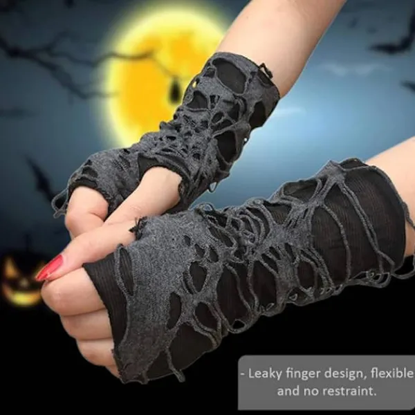 1 Par Halloween Fingerlösa Handskar Spindelnät Spets Handskar Svarta Punk Handskar för Halloweenfest Kostym Kostymtillbehör> Tillbehör