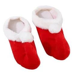 1 Par Jultomtestofflor Festliga Röda Cartoon Skor Söta Bedårande Tomtestofflor> Dräkter