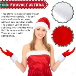 1 par Röda Julhandskar, Röda Sammetshandskar, Tomte Vita Handskar, Röda Korta Handskar med Vita Pälskanter> Tillbehör