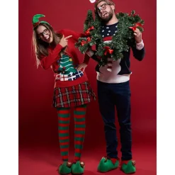 3 Par Strumpbyxor med Julrandiga Mönster, Långa Strumpbyxor, Lårhöga Strumpor för Jul- och Halloweenkostymtillbehör><noscript><img width=