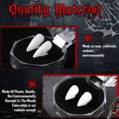 4 par vampyrtänder, 4 storlekar huggtänder för cosplay Halloween med tub fast lim, vampyr kista presentförpackning design><noscript><img width=