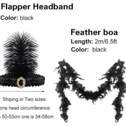 9 Pcs 1920s Accessories Set Headband Necklace Earrings Long Black Gloves Boa Great Gatsby Theme Party Accessories For Womenset C><noscript><img width=