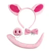 4 Pieces Halloween Pig Costume Set Pig Ears Headband Pig Tail Nose Bow Tie> Tillbehör