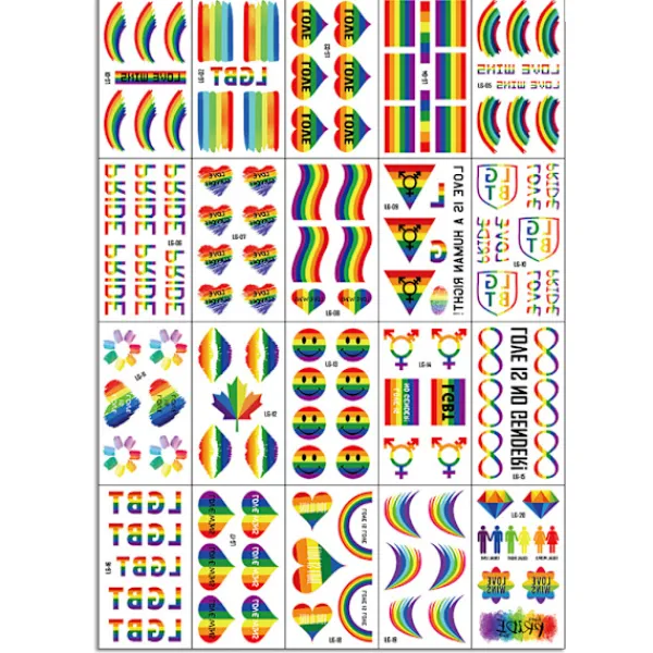 20 Pride Day-tatueringsdekaler för samma kön, LGBT-dekaler för ansiktet> Smink