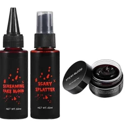 2025 Realistiskt Konstgjort Blodset 3-i-1 Kit För Specialeffekt Smink Halloween Cosplay Kläder Utklädning> Smink