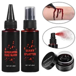 2025 Realistiskt Konstgjort Blodset 3-i-1 Kit För Specialeffekt Smink Halloween Cosplay Kläder Utklädning><noscript><img width=