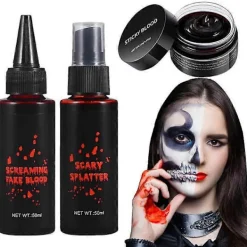 2025 Realistiskt Konstgjort Blodset 3-i-1 Kit För Specialeffekt Smink Halloween Cosplay Kläder Utklädning> Smink
