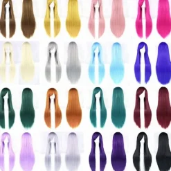 32" Rökrosa Dam Lång Rak Full Peruker Kostym Syntetiskt Hår Hårdelar> Peruker