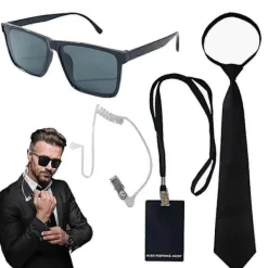 2025 Secret Agent Utklädningskläder inklusive Svarta Glasögon Hörsnäcka Och Halsband Säkerhetsvakt Cosplay Kostym för Barn Vuxen child><noscript><img width=