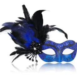 AcserGery 2025 Senaste Modell 2025 Ny Blå och Svart Maskeradmask för Kvinnor med Fjädrar - Dam Maskerad Venetiansk Mask för Maskerad> Masker