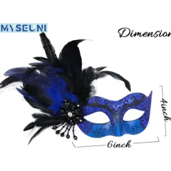 AcserGery 2025 Senaste Modell 2025 Ny Blå och Svart Maskeradmask för Kvinnor med Fjädrar - Dam Maskerad Venetiansk Mask för Maskerad> Masker