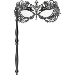 AcserGery 2025 Senaste Modell Venetiansk Halloween Mardi Gras Party Mask med Hållpinne, Karneval Handhållen Metall Fjäder Strass Maskerad> Masker