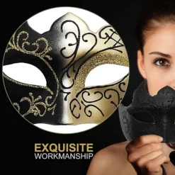 AcserGery 2025 Senaste Modell Maskeradmask för Män Vintage Venetiansk Mask Halloweenmask för Fest Bal Kostymmask Guld><noscript><img width=