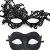 AcserGery 2025 Senaste Modell Maskeradmask för Par Spets Ögonmask Venetiansk Karneval Halloween Mask Fest Bal Mask Kostym Mardi Gras 2-pack Svart> Masker