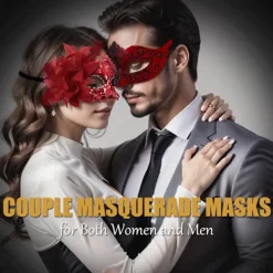 AcserGery 2025 Senaste Modell Maskeradmask för Kvinnor Par Maskeradmask för Män Glänsande Venetiansk Mask Halloweenmask för Fest Bal Röd><noscript><img width=