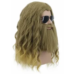 AcserGery 2025 Senaste Modell Män Lång Lockig Guldbrun Skägg Peruk Anime Kostym Peruk för Halloween Cosplay Fest><noscript><img width=