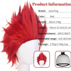 AcserGery 2025 Senaste Modell Rödaktiga Arga Peruker Män【+ Peruknät】 Kort Röd Taggete Peruk Kort Vågig Röd Galet Hår Röd Taggete Cosplay Hår för Kostym R> Peruker