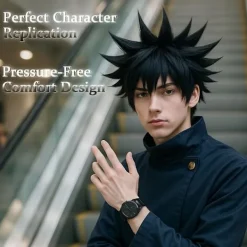 AcserGery 2025 Senaste Modell Svart Anime Cosplay Halloween Peruk: Män Kort Svart Cosplay Peruk + 2 Hårnät, Syntetiska Korta Taggar Peruker, Halloween & Ch> Peruker