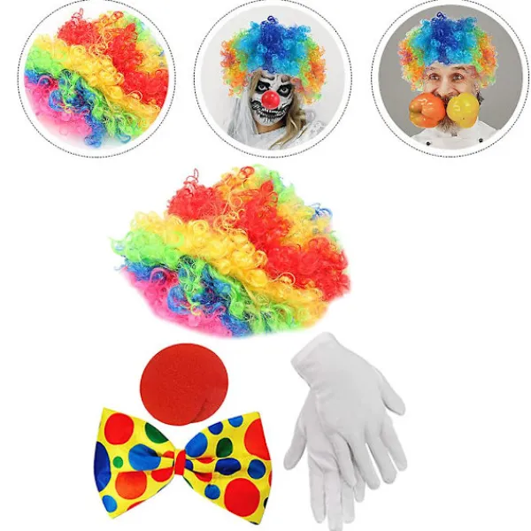 1 Set Clown Kostym Tillbehör Clown Kostym Prop Clown Handskar Clown Näsa Clown Peruk Clown Slips> Tillbehör