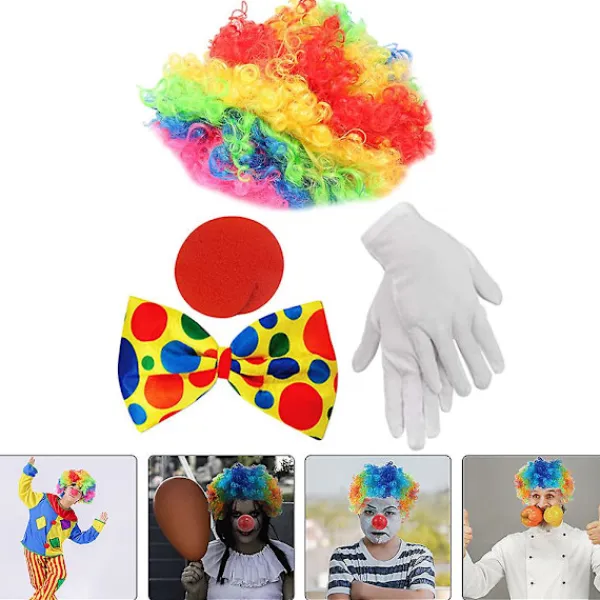 1 Set Clown Kostym Tillbehör Clown Kostym Prop Clown Handskar Clown Näsa Clown Peruk Clown Slips> Tillbehör
