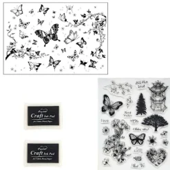 1 set ögonmakeup klar fjäril tätning fjäril tätning eyeliner hjälpverktyg akrylplatta bläckkudde mönster 3+4+bläckkudde> Smink