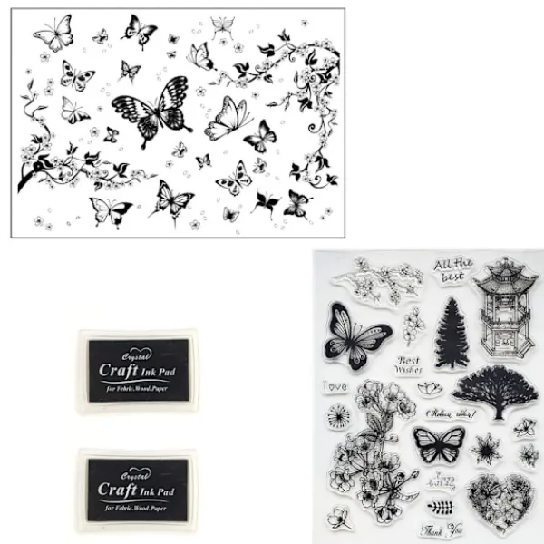 1 set ögonmakeup klar fjäril tätning fjäril tätning eyeliner hjälpverktyg akrylplatta bläckkudde mönster 3+4+bläckkudde> Smink