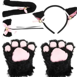 1 Set Kattungeöron Hårband Svans Tass Fluga Kattdräkt Cosplay Kostym För Dam Flickor Svart 22X14cm Svart 22X14cm><noscript><img width=
