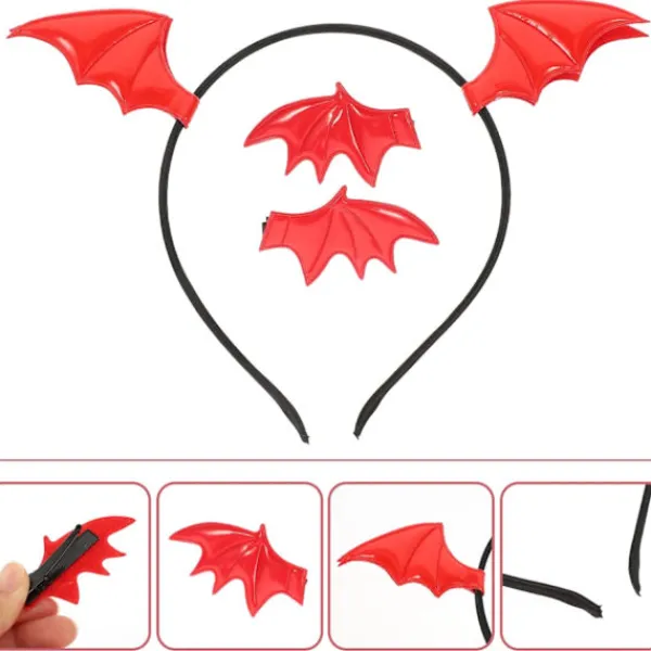 NeunWolken 1 set söta fladdermöss för Halloween, barnens frisyrklämmor, Halloween rollspel fest (röd)> Huvudbonader