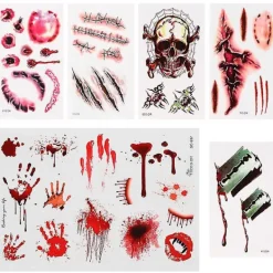 6 Sheets Halloween Temporary Tattoos Bleeding Wound Fake Scars Blood Stickers> Smink