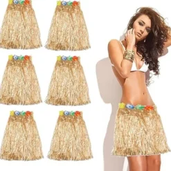 6 st 40 cm Hula Hula Hawaii blomsterkjolar, stretchkjol gyllene halmfärg Hawaii strand sommarfestartiklar.> Tillbehör